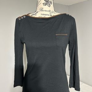 Ralph Lauren Woman’s Top 3/4 length sleeves trimmed in brown suede w/buttons